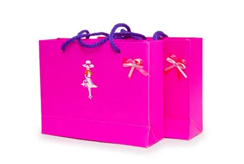 Pink gift boxes on white background. Stock Photos