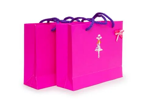 Pink gift boxes on white background. Stock Photos