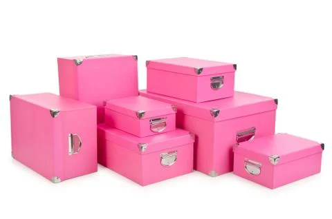 Pink giftboxes isolated on white Stock Photos