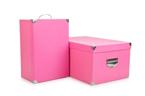 Pink giftboxes isolated on white Stock Photos