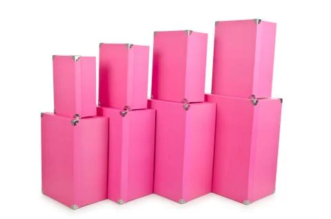 Pink giftboxes isolated on white Stock Photos