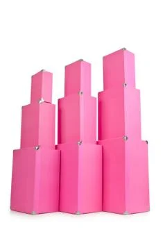 Pink giftboxes isolated on white Stock Photos