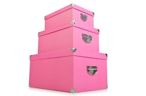 Pink giftboxes isolated on white Stock Photos