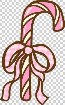 Pink Gingham Christmas Candy Cane with Ribbon Bow Hand Drawn, Coquette Prep.. Stock Illustration