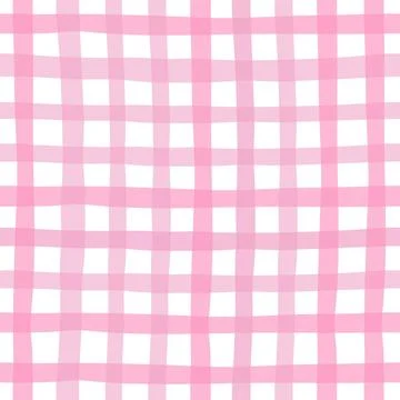 Pink gingham grid seamless pattern. Hand drawn light pink checkered plaid t.. Stock Illustration