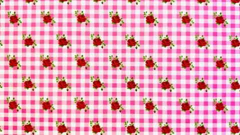 Pink gingham pattern with red roses Stock Photos