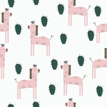 Pink Giraffes seamless pattern. Stock Illustration