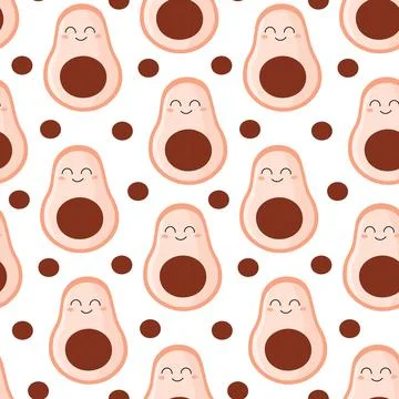 Pink girly avocado seamless pattern with smile. Cute and funny doodle Illustrazione stock