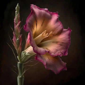 Pink gladioluses on black background Illustrazione stock