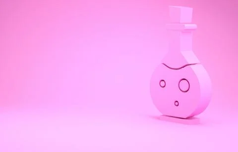 Pink Glass bottle with magic elixir icon isolated on pink background. Compute Illustrazione stock