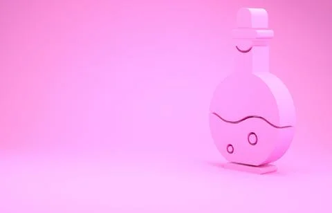 Pink Glass bottle with magic elixir icon isolated on pink background. Compute Illustrazione stock