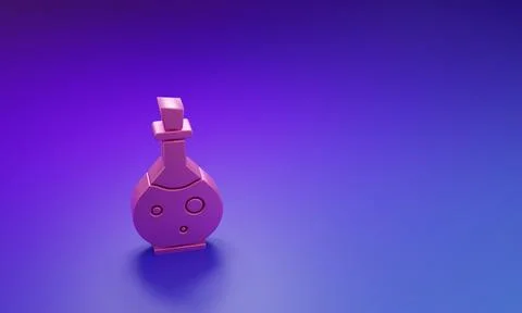 Pink Glass bottle with magic elixir icon isolated on purple-blue background.. Illustrazione stock