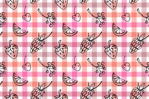Pink glen check seamless pattern. Hand drawn black ink brush stroke, isolated Stock Illustration