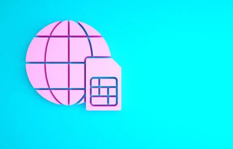 Pink Globe 5G Sim Card icon isolated on blue background. Mobile and wireless  Stock Illustration