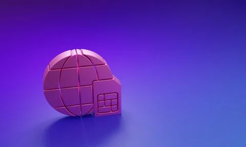 Pink Globe 5G Sim Card icon isolated on purple-blue background. Mobile and .. Stock Illustration