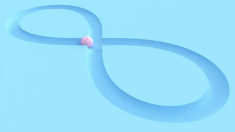 Pink glossy ball rolling along a sky blue infinite path. Infinite endless loop Stock Footage 250052707