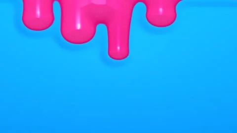 Pink glossy liquid dripping against a bright blue background. 4K Stock Footage 344577651