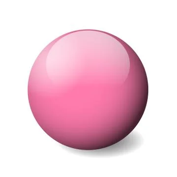 Pink glossy sphere, ball or orb. 3D vector object with dropped shadow on white Stock Illustration