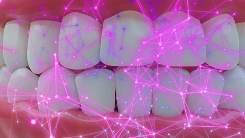 Pink glossy toothpaste structure on a demonstration denture. Stock Footage 248029766