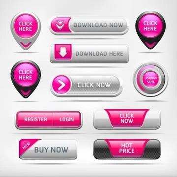 Pink Glossy Web Elements Button Set. Vector illustration Stock Illustration