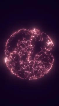 Pink glowing abstract sphere with luminous energy lines on a dark backgroun.. Stock Illustration