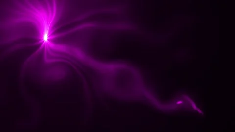 Pink glowing bright light with optical lens flares on black background Video stock 296053606