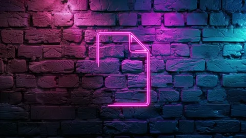 Pink glowing Document icon neon icon on brick wall background Stock Footage 275506135