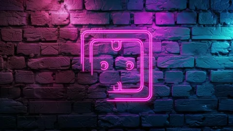 Pink glowing Electric Socket, Plug sign neon icon on brick wall Stock Footage 275513061