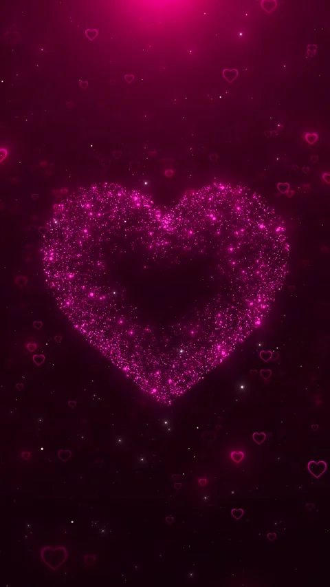 Pink glowing heart particle background floating romantic icons, cosmic sparkle, Stock Footage 340401722