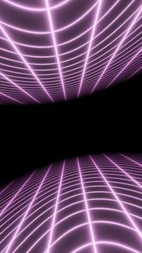 Pink glowing wireframe grids forming curved futuristic surfaces in dark spa.. Illustrazione stock