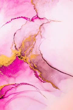 Pink gold abstract background of marble liquid ink art painting on paper . Stock Illustration