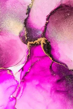 Pink gold abstract background of marble liquid ink art painting on paper . Stock Illustration