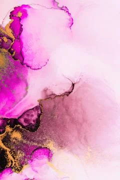 Pink gold abstract background of marble liquid ink art painting on paper . Stock Illustration