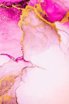 Pink gold abstract background of marble liquid ink art painting on paper . Stock Illustration