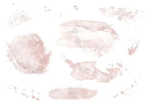 Pink gold dust elements on white background. Sparkle graphic elements set. Stock Illustration