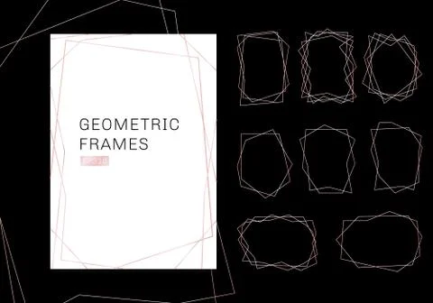 Pink gold geometric polyhedron frames collection. luxury templates art deco s Stock Illustration