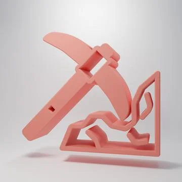 Pink Gold mining icon isolated on pink background. Minimalism concept. 3D r.. 库存插图