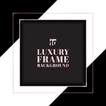 Pink gold square frame border on black and white striped background. Stock Illustration