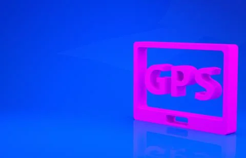 Pink Gps device with map icon isolated on blue background. Minimalism concept 스톡 일러스트
