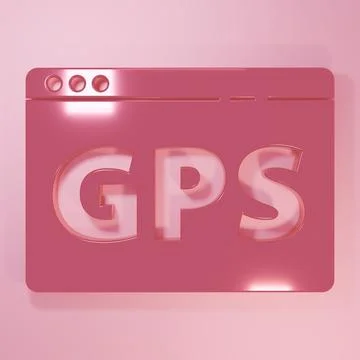 Pink Gps device with map icon isolated on pink background. Minimalism conce.. Illustrazione stock