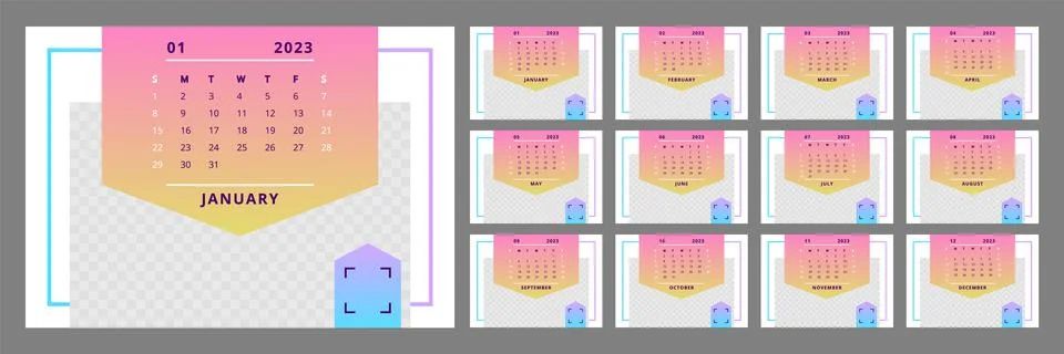 Pink gradient arrow pointer wall calendar design template for 2023 year Ilustración de archivo
