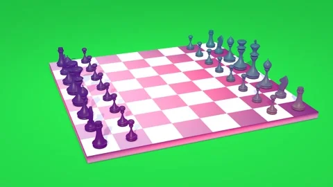 Pink gradient chessboard with iridescent pieces on green screen. Stock Footage 305573554
