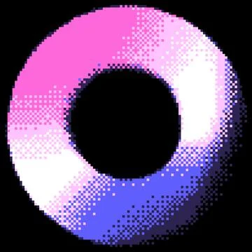 Pink gradient circle ring vector pixel art holographic effect, dotted pattern Stock Illustration