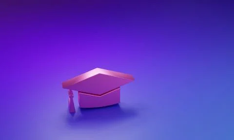 Pink Graduation cap icon isolated on purple-blue background. Graduation hat.. イラスト素材