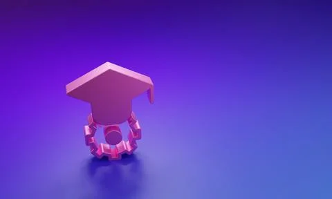 Pink Graduation cap icon isolated on purple-blue background. Graduation hat.. 库存插图