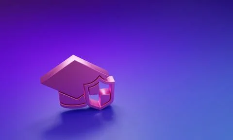 Pink Graduation cap with shield icon isolated on purple-blue background. In.. Stockillustratie