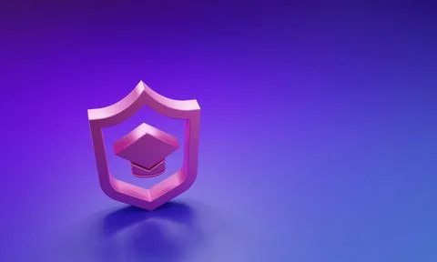 Pink Graduation cap with shield icon isolated on purple-blue background. In.. Stock Illustration