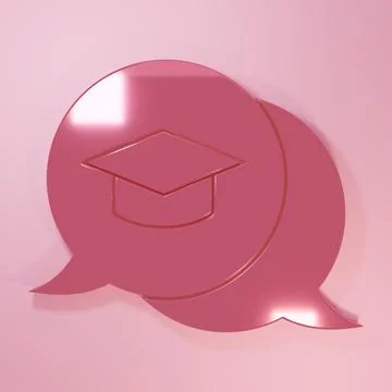 Pink Graduation cap in speech bubble icon isolated on pink background. Grad.. Illustrazione stock