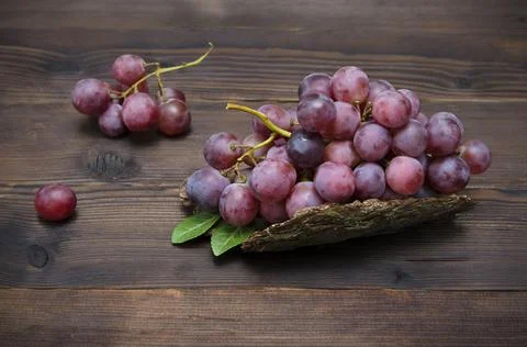 Pink grapes on bark of a tree Stock Photos