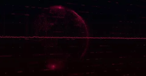 Pink graph and globe moving against black background Stock Illustration